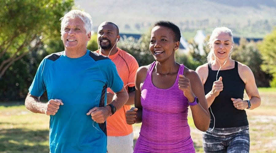 middle aged people exercising